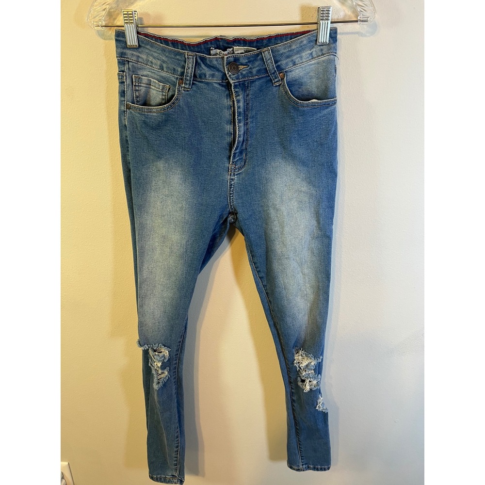 VinceBlue.Co Womens Skinny Jeans‎ Distressed Ripped Knee Blue Size 9